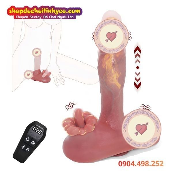 Cu Giả Gân Nổi Đế Hít Rung Thụt Sưởi Ấm Kèm Lưỡi Liếm Âm Đạo