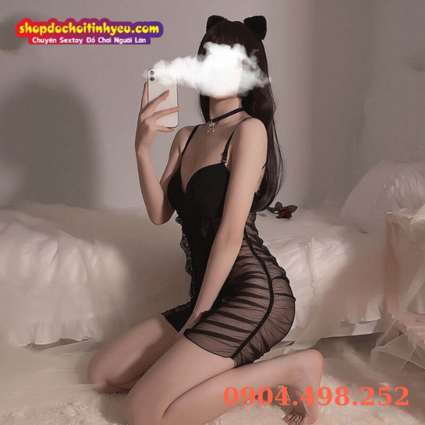 Đầm ngủ ôm body hai dây xuyên thấu hở eo sexy quyến rũ