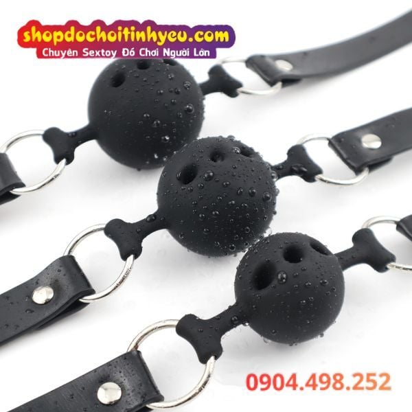 Dây Đeo Bịt Miệng Ngậm Bóng Silicone Có Ba Lỗ Thoáng Khí