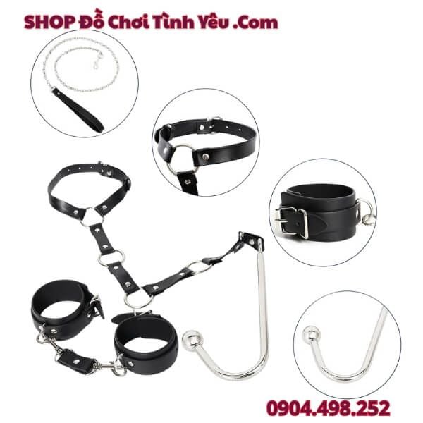 Dây Trói Tay Khóa Cổ Kèm Thanh Kim Loại Móc Hậu Môn Bạo Dâm