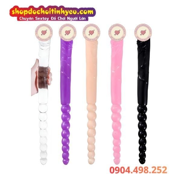 Dương Vật Giả 2 Đầu Có Đuôi Hạt Nhét Hậu Môn Kích Thích Kép