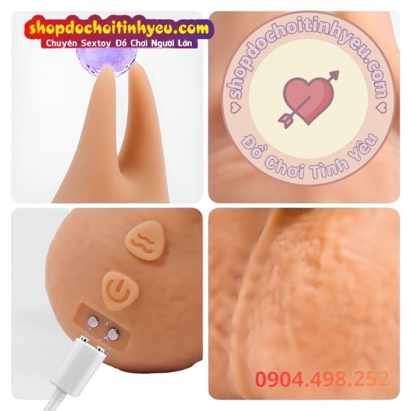 Dương Vật Giả 2 Đầu Rung Thụt Thiết Kế Uốn Cong Đeo Cho Les