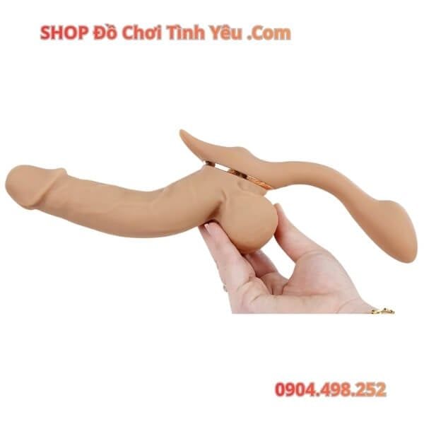 Dương Vật Giả 2 Đầu Rung Thụt Thiết Kế Uốn Cong Đeo Cho Les