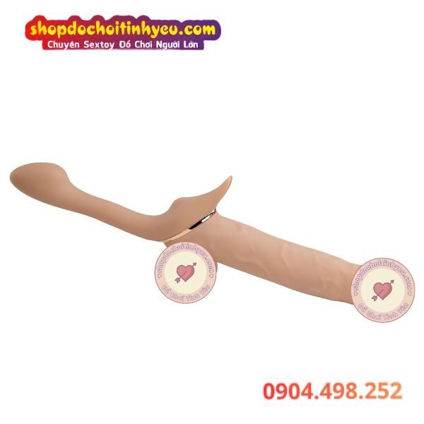 Dương Vật Giả 2 Đầu Rung Thụt Thiết Kế Uốn Cong Đeo Cho Les