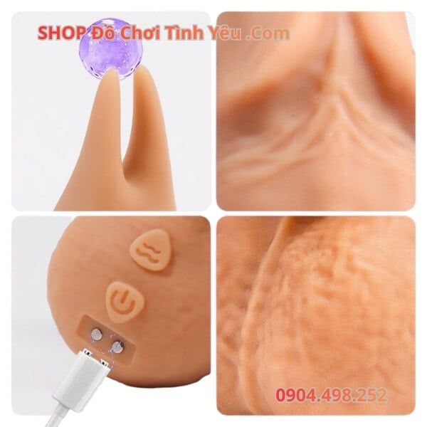Dương Vật Giả 2 Đầu Rung Thụt Thiết Kế Uốn Cong Đeo Cho Les