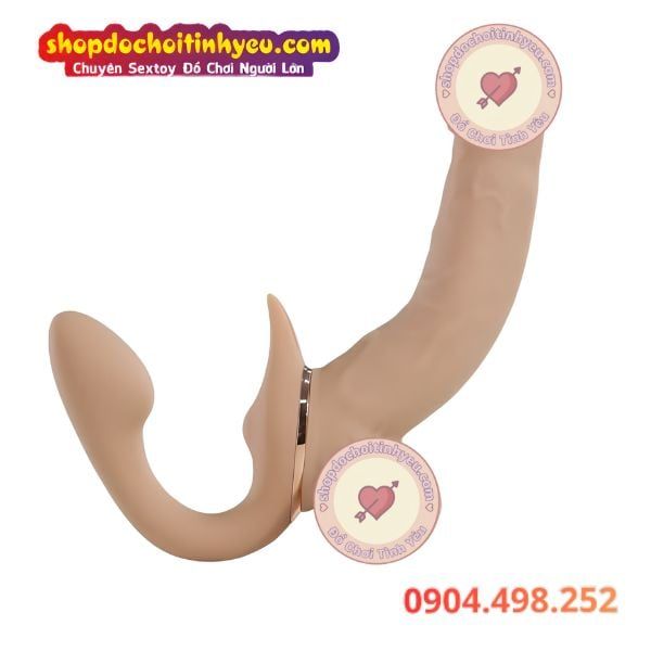 Dương Vật Giả 2 Đầu Rung Thụt Thiết Kế Uốn Cong Đeo Cho Les
