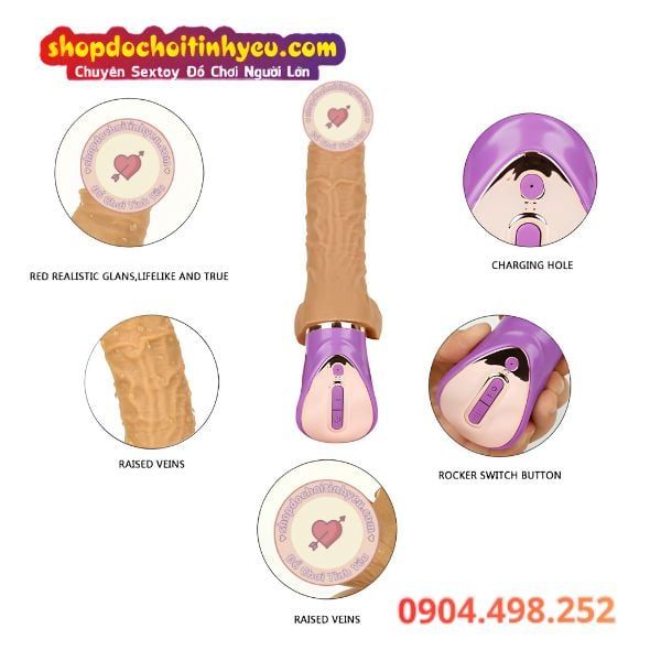 Dương vật giả cầm tay sạc rung thụt lắc tạo nhiệt tự động