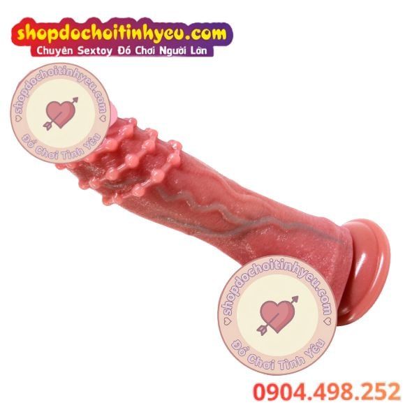 Dương Vật Giả Đính 3 Vòng Bi Rung Thụt Ngoáy Kèm Sưởi Ấm