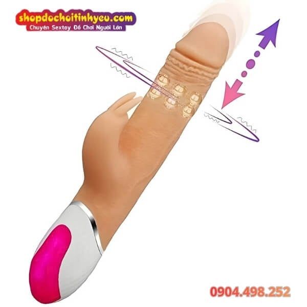 Dương Vật Giả Rung Thụt Xoay Bi Kèm Đầu Phụ Tai Thỏ INDULGE