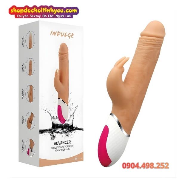 Dương Vật Giả Rung Thụt Xoay Bi Kèm Đầu Phụ Tai Thỏ INDULGE