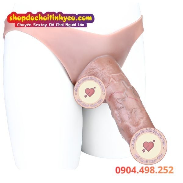 Dương Vật Giả Rỗng Ruột To Cong Có Gân Nối Liền Quần Silicon