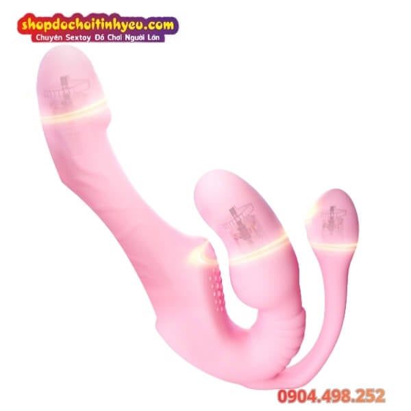 Dương Vật Giả Rung Mạnh 3 Đầu Ôm Sát Thành Âm Đạo Đeo Cho Les