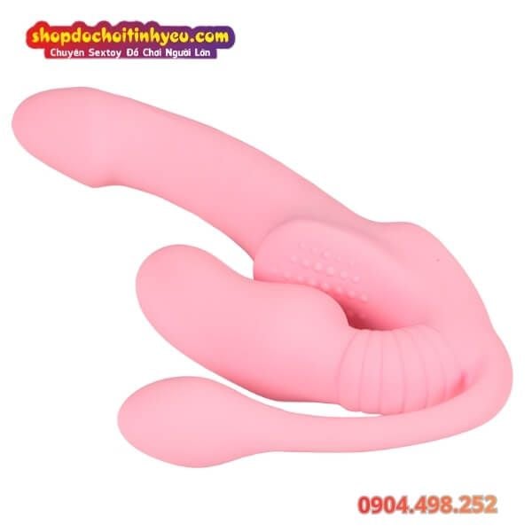 Dương Vật Giả Rung Mạnh 3 Đầu Ôm Sát Thành Âm Đạo Đeo Cho Les