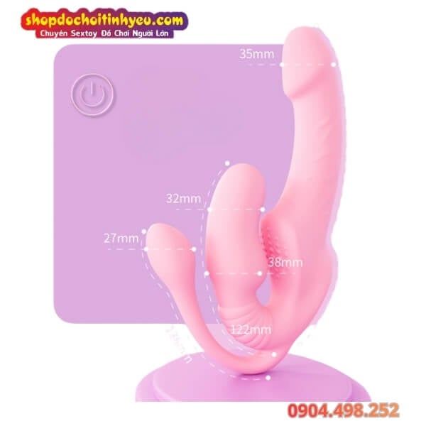 Dương Vật Giả Rung Mạnh 3 Đầu Ôm Sát Thành Âm Đạo Đeo Cho Les
