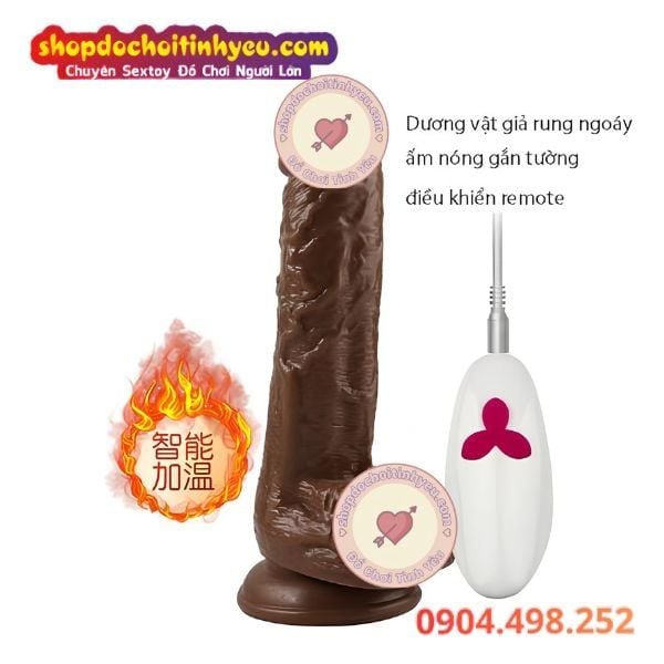 Dương vật giả rung ngoáy ấm nóng gắn tường điều khiển remote