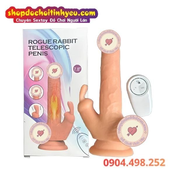 Dương Vật Giả Rung Thụt Làm Ấm Kèm Tai Thỏ Điều Khiển Remote