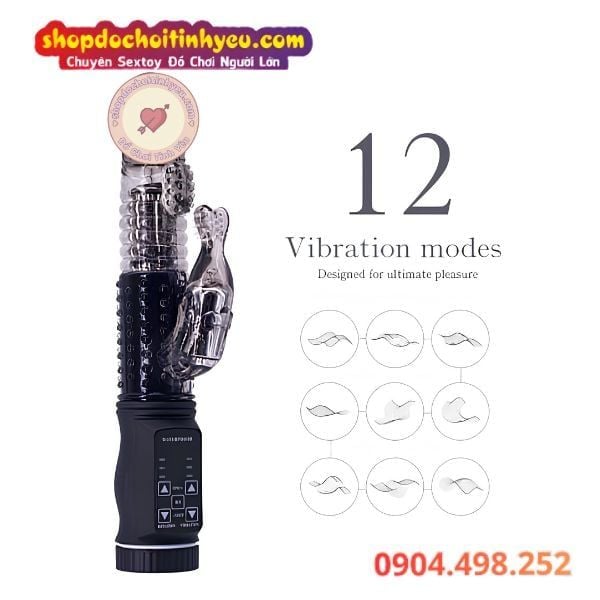 Dương vật giả rung thụt xoay 360 độ đính hạt đuôi cá phụ