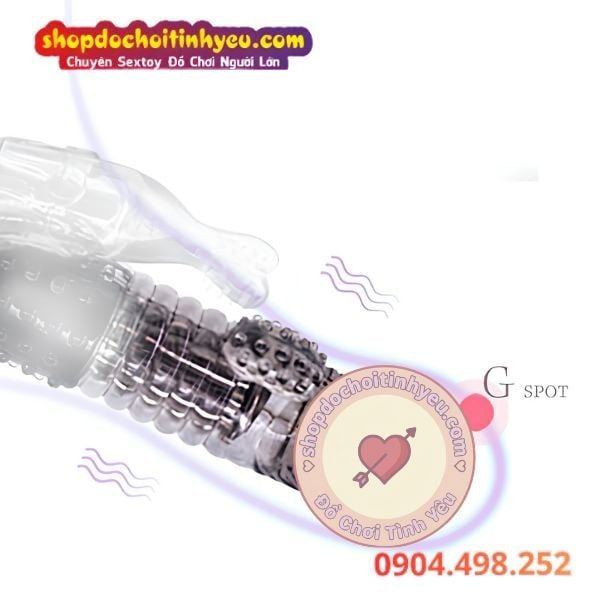 Dương vật giả rung thụt xoay 360 độ đính hạt đuôi cá phụ