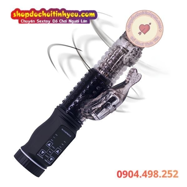 Dương vật giả rung thụt xoay 360 độ đính hạt đuôi cá phụ