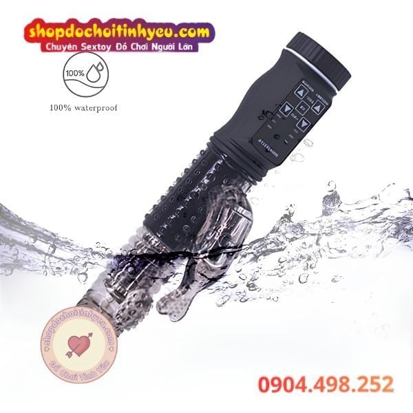 Dương vật giả rung thụt xoay 360 độ đính hạt đuôi cá phụ