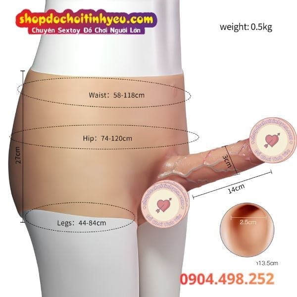 Dương Vật Giả Silicone Liền Quần Rỗng Ruột Có Mạch Gân Xanh