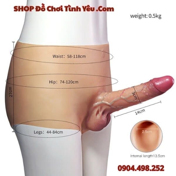 Dương Vật Giả Silicone Liền Quần Rỗng Ruột Có Mạch Gân Xanh