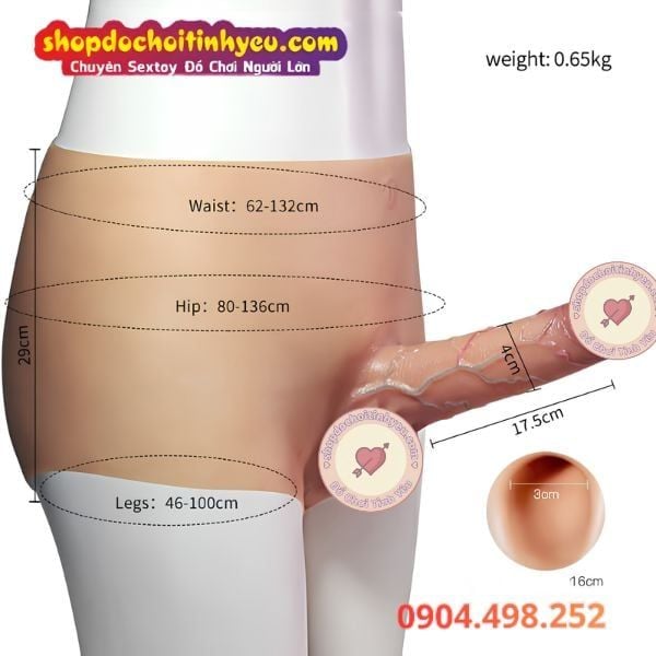 Dương Vật Giả Silicone Liền Quần Rỗng Ruột Có Mạch Gân Xanh