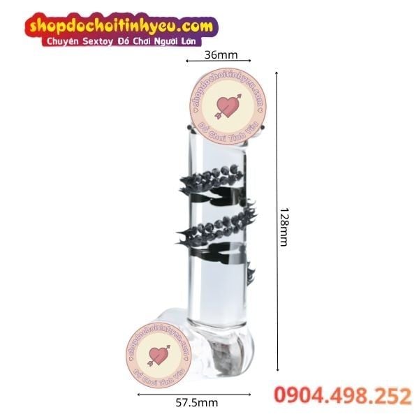 Dương vật giả thủy tinh pha lê trong suốt quấn gai mềm Unisex