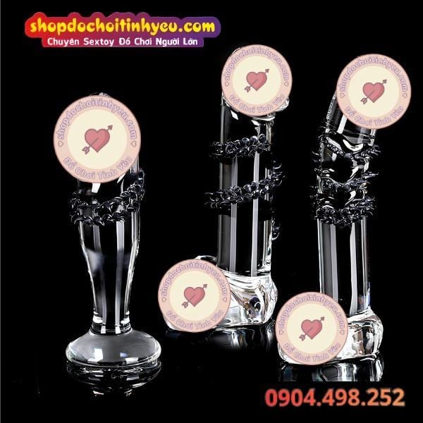 Dương vật giả thủy tinh pha lê trong suốt quấn gai mềm Unisex
