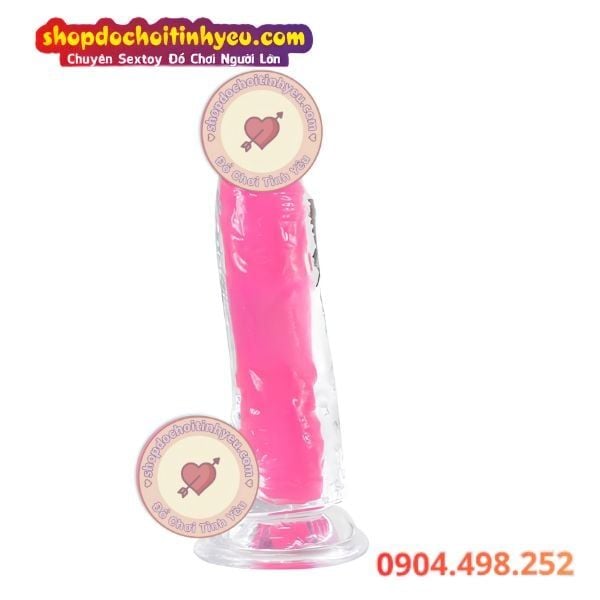 Dương vật giả trong suốt phát sáng pha lê có bìu dán tường
