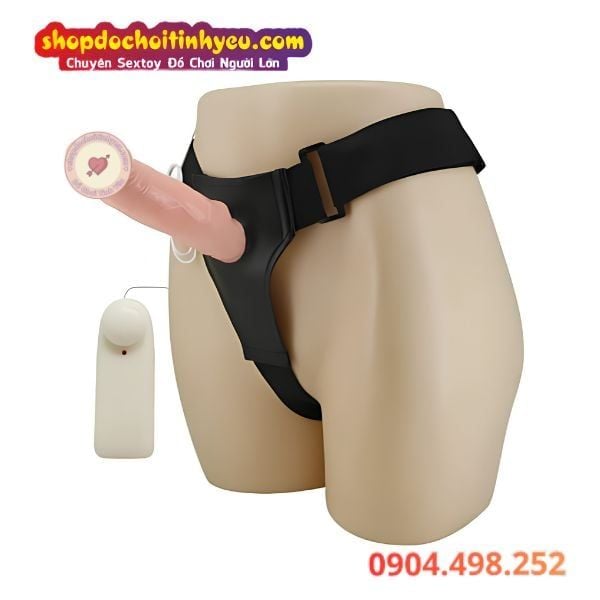 Dương Vật Giả Rỗng Ruột Rung Mạnh Kèm Điều Khiển Có Dây Đeo