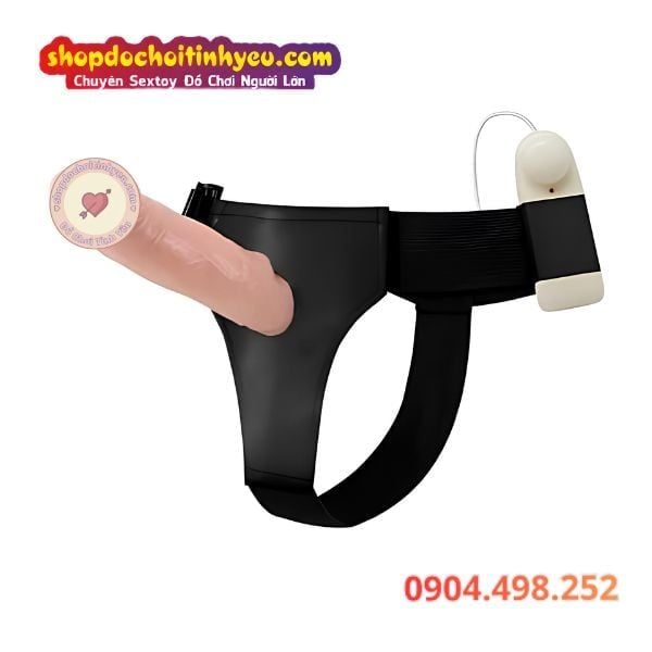 Dương Vật Giả Rỗng Ruột Rung Mạnh Kèm Điều Khiển Có Dây Đeo