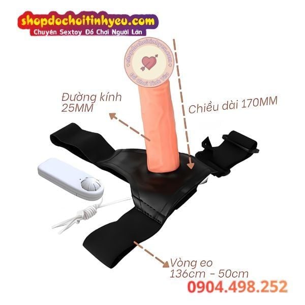 Dương Vật Giả Rỗng Ruột Rung Mạnh Kèm Điều Khiển Có Dây Đeo