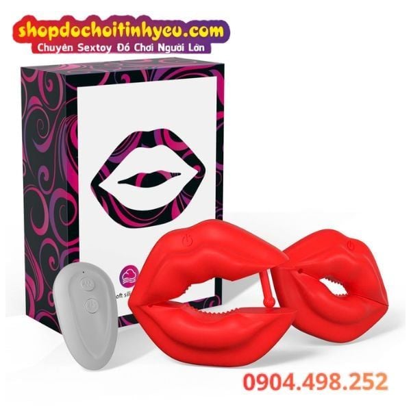 Kẹp Đầu Ti Rung Hình Môi Đỏ Chúm Chím Có Điều Khiển Từ Xa