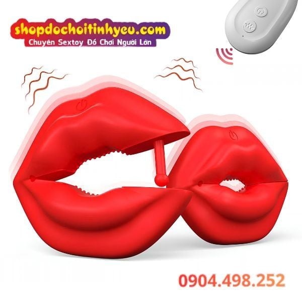 Kẹp Đầu Ti Rung Hình Môi Đỏ Chúm Chím Có Điều Khiển Từ Xa