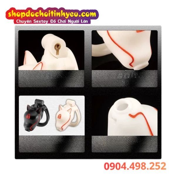 Khóa Dương Vật Thiết Kế Đầu Chó Kèm 4 Vòng Khóa Đa Kích Thước