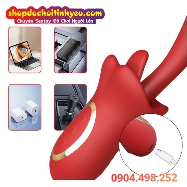 Máy Lưỡi Liếm Kết Hợp Que Rung Móc Massage Điểm G Âm Đạo