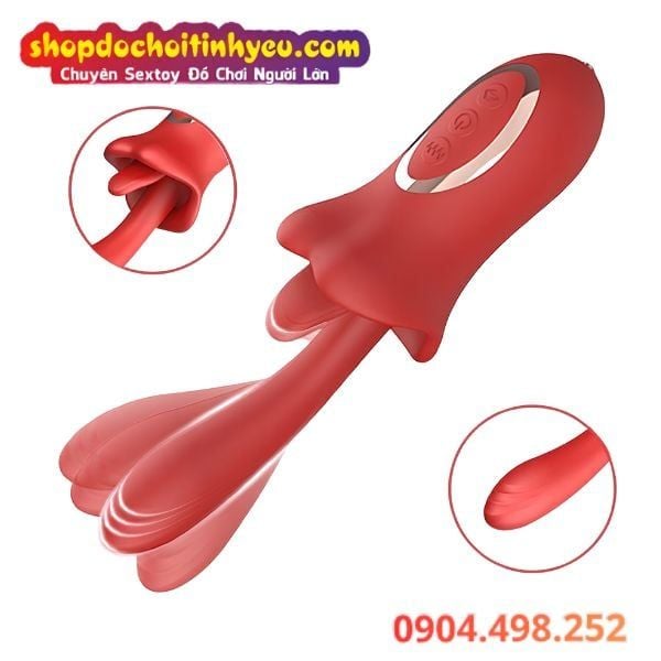 Máy Lưỡi Liếm Kết Hợp Que Rung Móc Massage Điểm G Âm Đạo