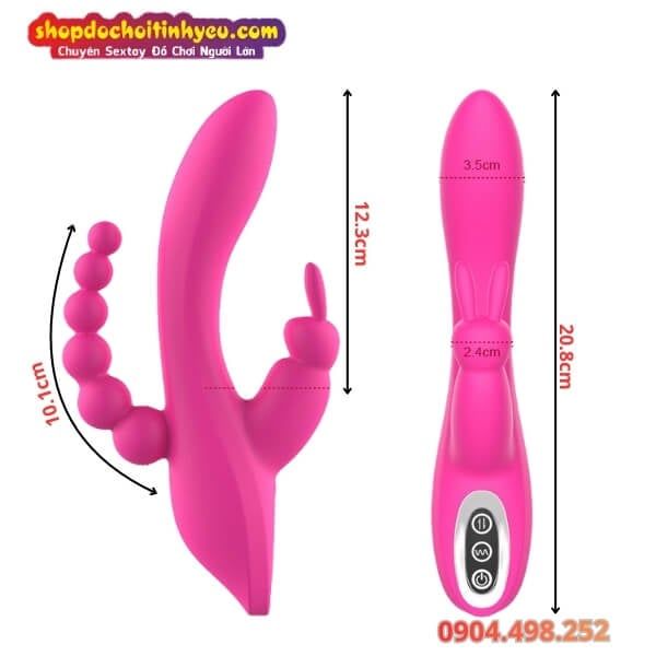 Máy Rung Ba Điểm Có Đầu Phụ Tai Thỏ Kèm Chuỗi Hạt Nhét Lỗ Nhị