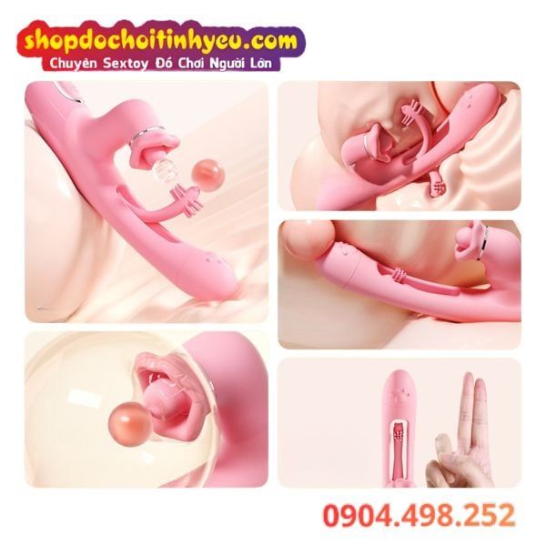 Máy Rung Đa Năng Có Nhánh Móc Âm Đạo Kèm Đầu Phụ Vỗ Hột Le