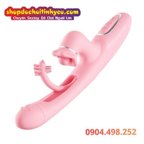 Máy Rung Đa Năng Có Nhánh Móc Âm Đạo Kèm Đầu Phụ Vỗ Hột Le