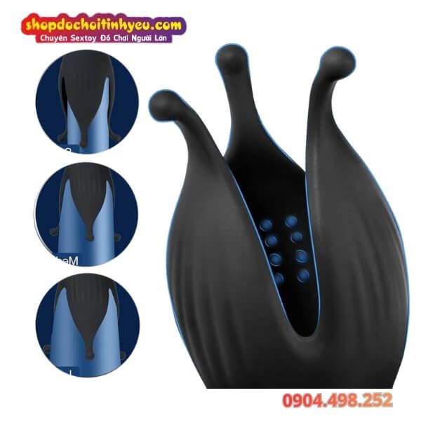 Máy Rung Quy Đầu Thiết Kế Ba Cánh Hoa Có Hạt Nổi Bên Trong