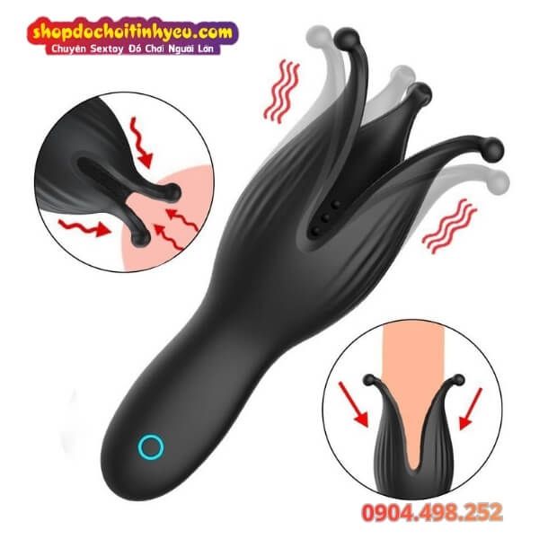 Máy Rung Quy Đầu Thiết Kế Ba Cánh Hoa Có Hạt Nổi Bên Trong