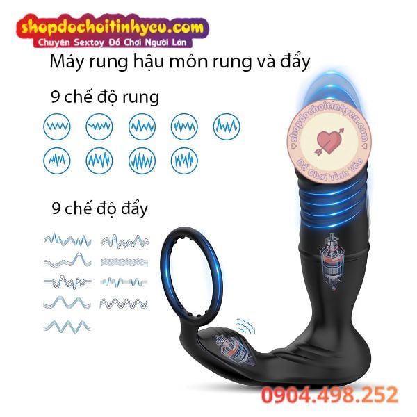 Máy rung thụt cắm hậu môn vòng khóa tinh dịch điều khiển APP
