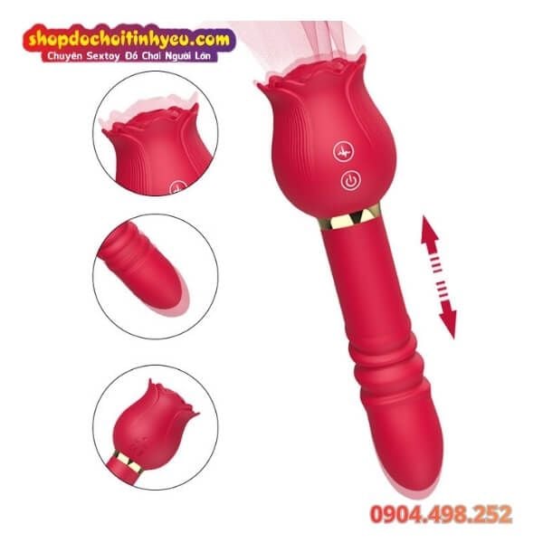 Máy Rung Thụt Hoa Hồng Hai Đầu Tích Hợp Bú Liếm Đa Điểm