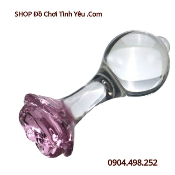 Nút Nhét Hậu Môn Thủy Tinh Hình Cầu Hoa Hồng Trong Suốt