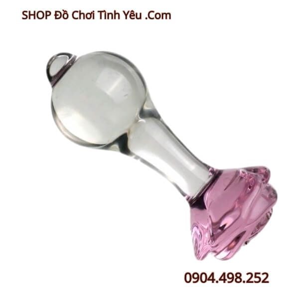 Nút Nhét Hậu Môn Thủy Tinh Hình Cầu Hoa Hồng Trong Suốt
