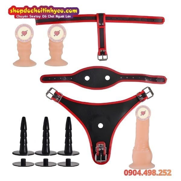 Quần Dây Da 3 Đầu Dương Vật Tháo Rời Có Rung Cực Mạnh Unisex