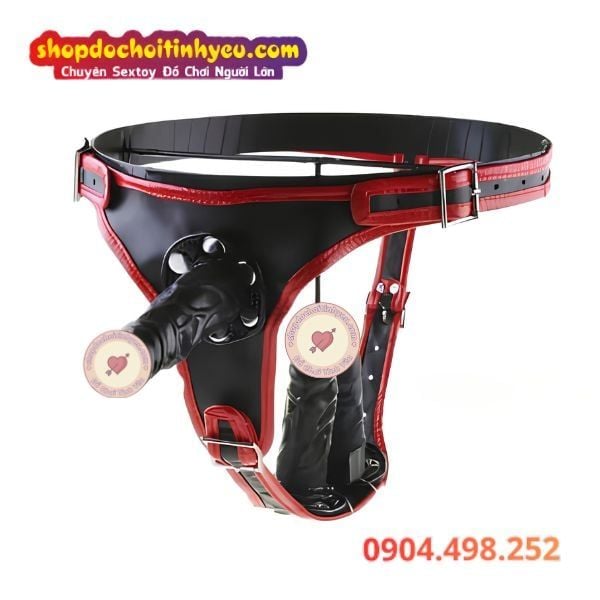 Quần Dây Da 3 Đầu Dương Vật Tháo Rời Có Rung Cực Mạnh Unisex