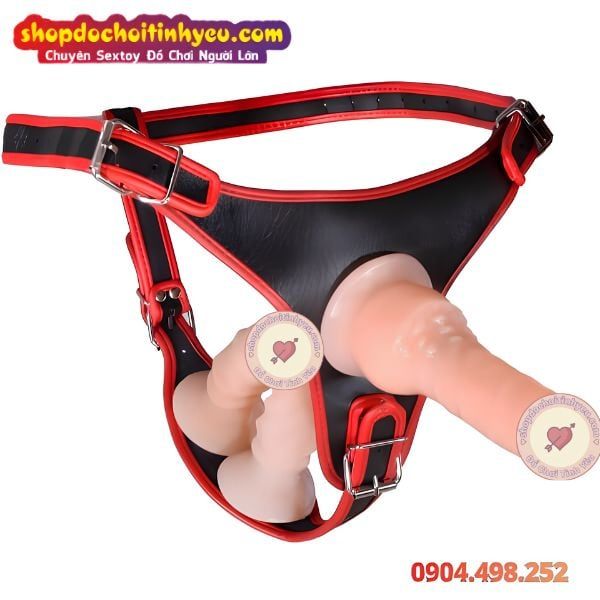Quần Dây Da 3 Đầu Dương Vật Tháo Rời Có Rung Cực Mạnh Unisex